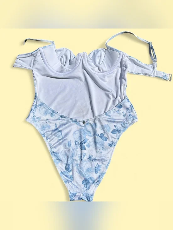 Victoria's Secret Blue Floral Print High Waisted One Piece Swimsuit - Picture 4 of 7